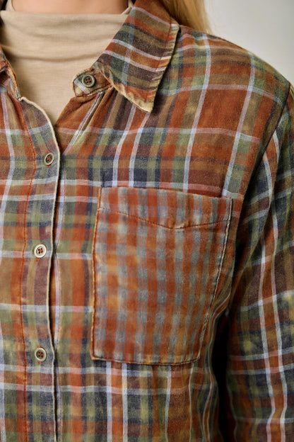 Washed Plaid Shirt in Amber