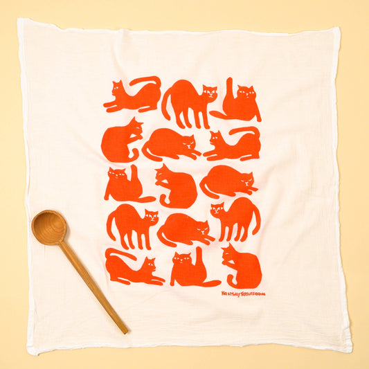 Burnt Orange Cats Flour Sack Tea Towel