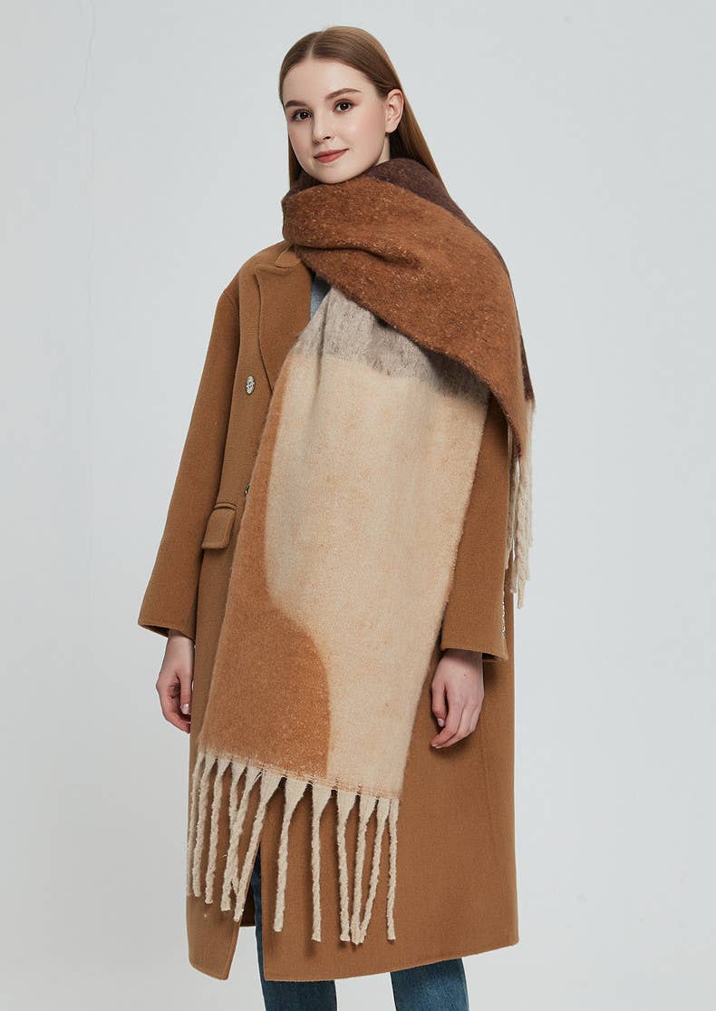 Soft Chunky Abstract Fleece Scarf in Tan