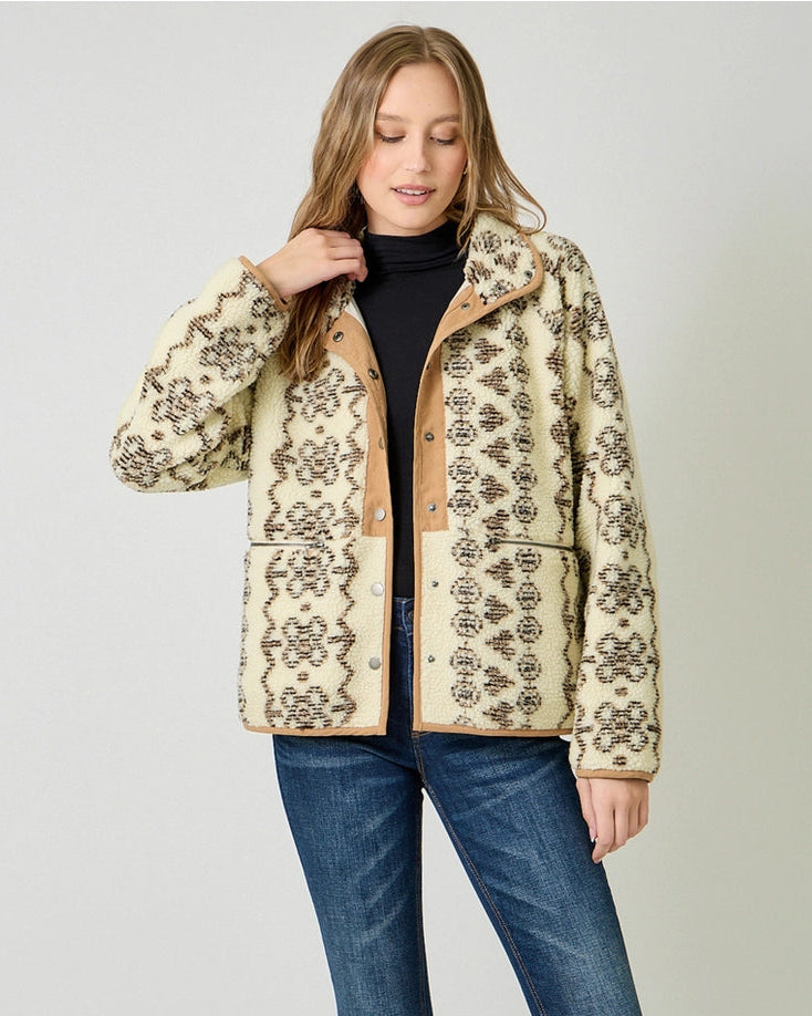 Printed Fleece Jacket in Cappuccino