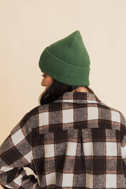 Happy Face Embroidered Beanie in Green