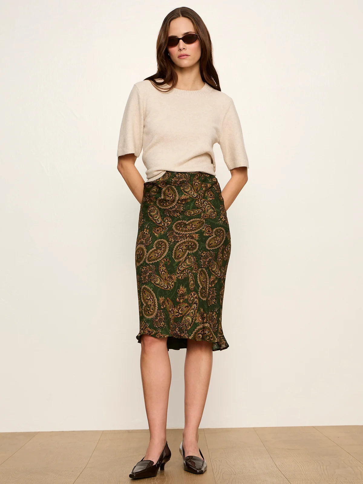 Essential Bias Skirt in Green Paisley | Sanctuary