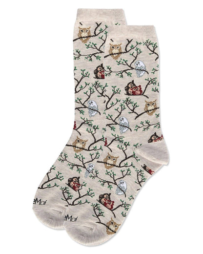 Oatmeal Owls Bamboo Crew Socks