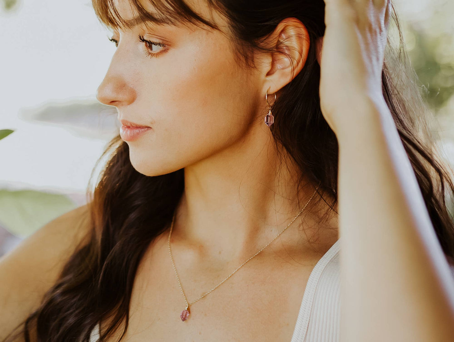 Pink Amethyst Pike Dangle Hug Hoops