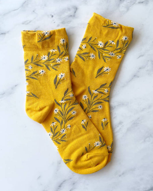 Rich Yellow Vintage Floral Socks