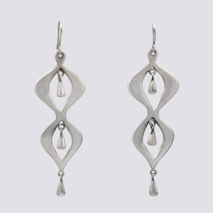 Silver Wavy Earrings with Teardrop Dangles | Jane Diaz
