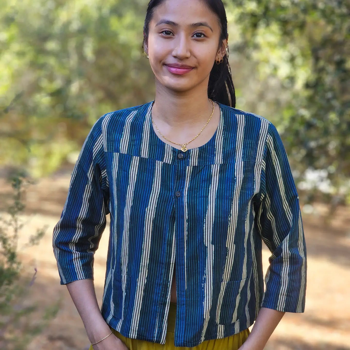 Reversible Anu Jacket in Indigo Floral | Yaza