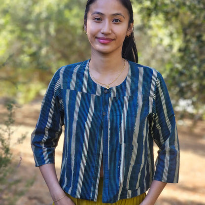 Reversible Anu Jacket in Indigo Floral | Yaza