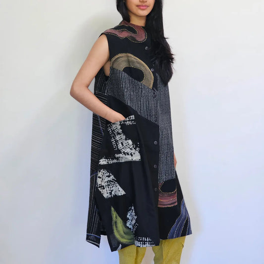 Batik Patchwork Vest in Black | Yaza