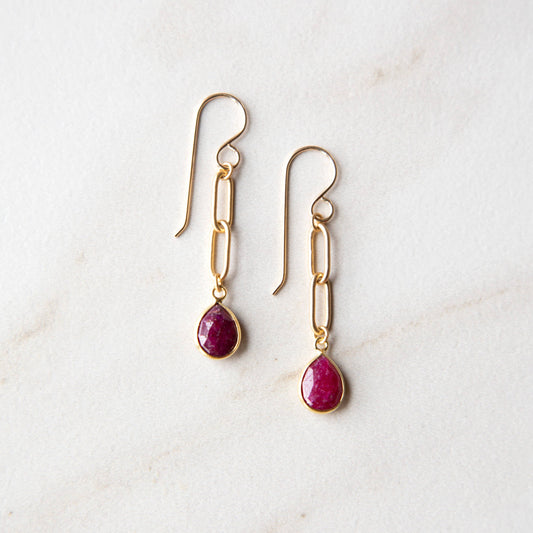 Gold Ruby Teardrop Earrings