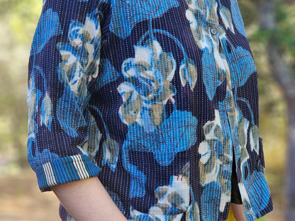 Reversible Anu Jacket in Indigo Floral | Yaza