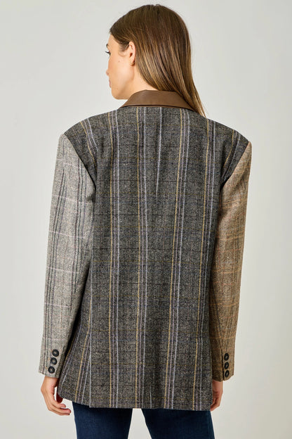 Mixed Plaid Blazer in Latte