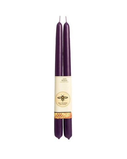 Set of Two Beeswax Taper Candles in Eggplant