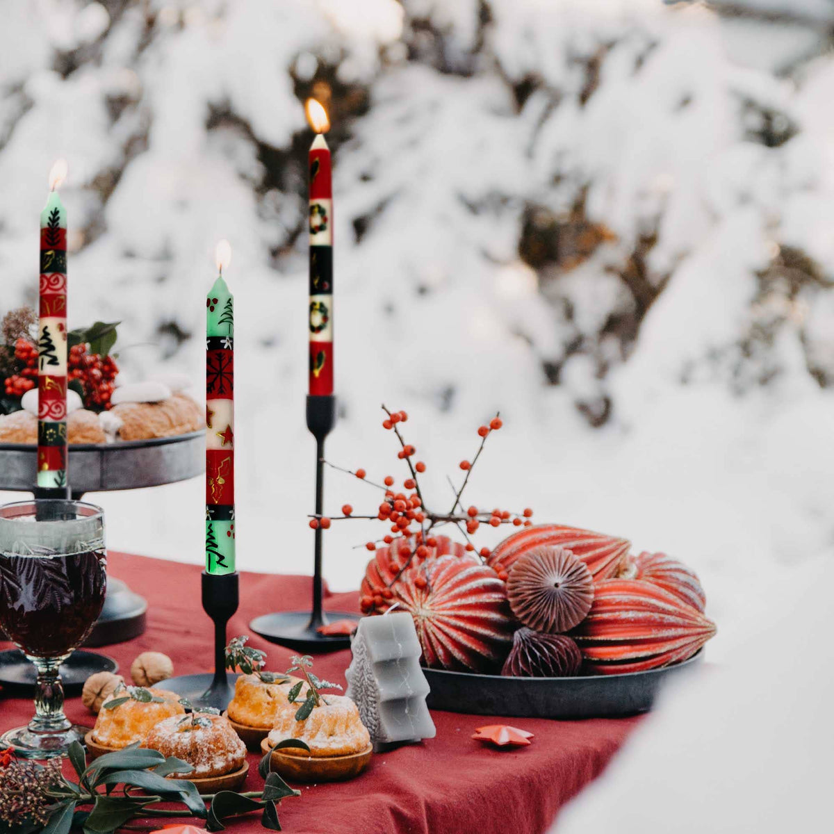 Christmas Hand-Painted Taper Candles Pair