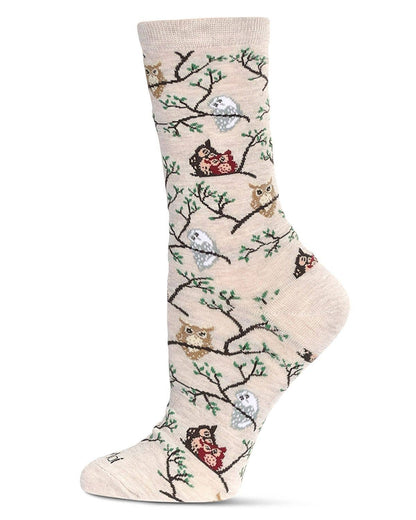 Oatmeal Owls Bamboo Crew Socks
