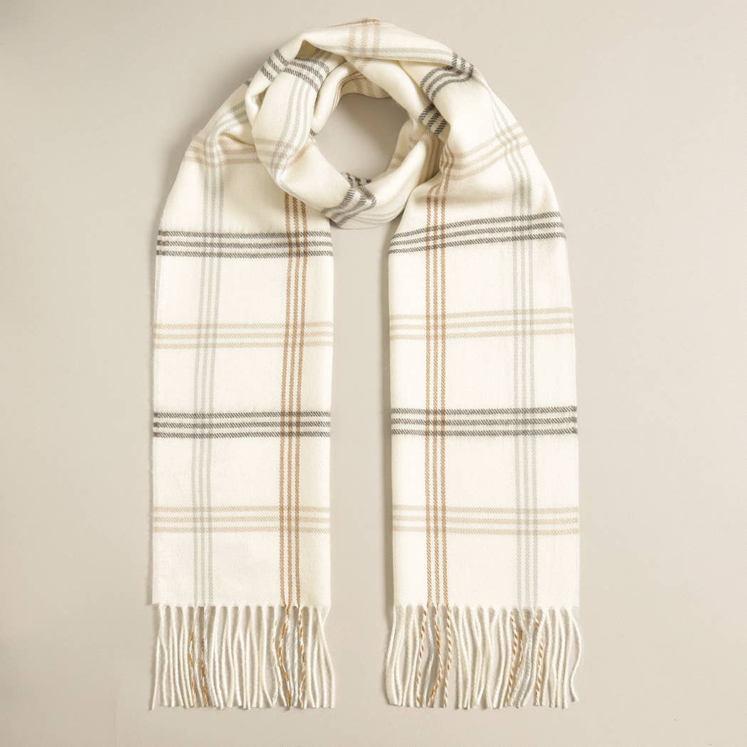 Cashmere Feel Plaid Scarf in Cream