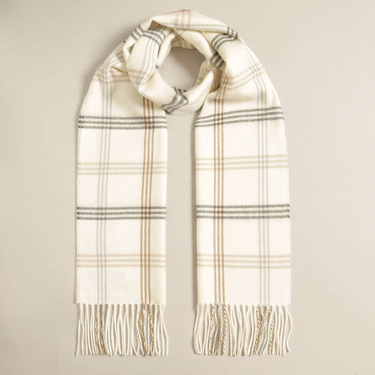 Cashmere Feel Plaid Scarf in Cream