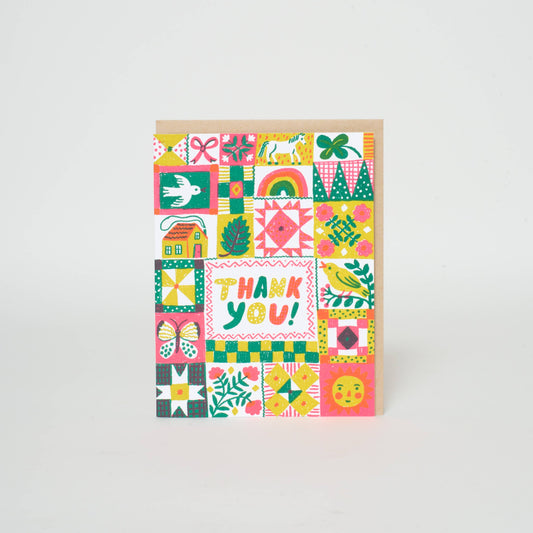 Folk Quilt Thanks Letterpress Card