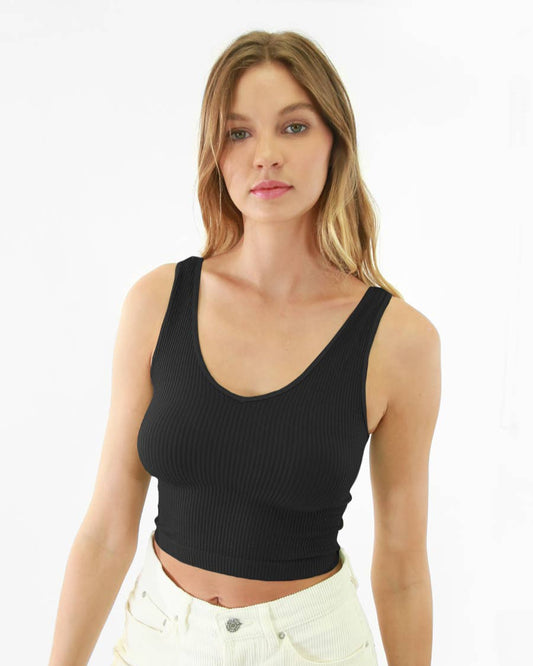 Reversible Ribbed Crop Top in Black | Nikibiki