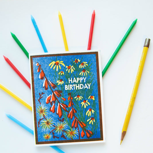 Happy Birthday Blue Sky Wildflowers Card