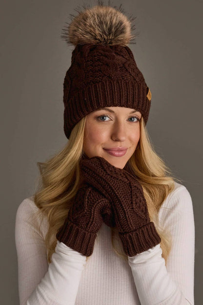 Dark Brown Cable Knit Pom Hat