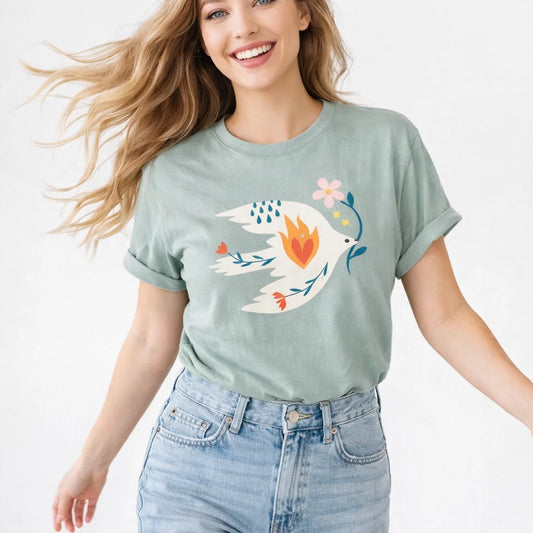 Peace Dove Graphic Tee in Mist