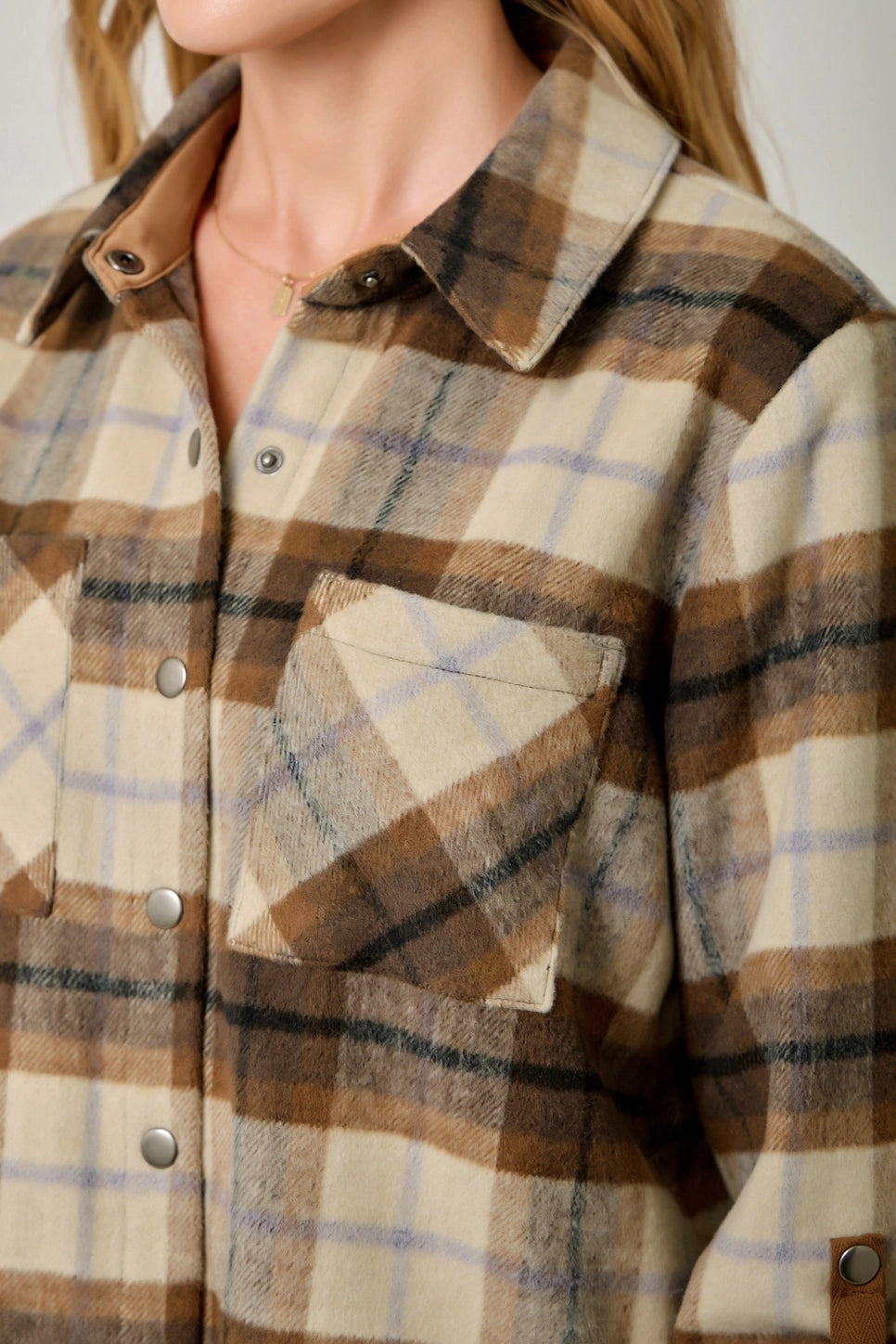 Brushed Shirt Jacket in Toffee Plaid