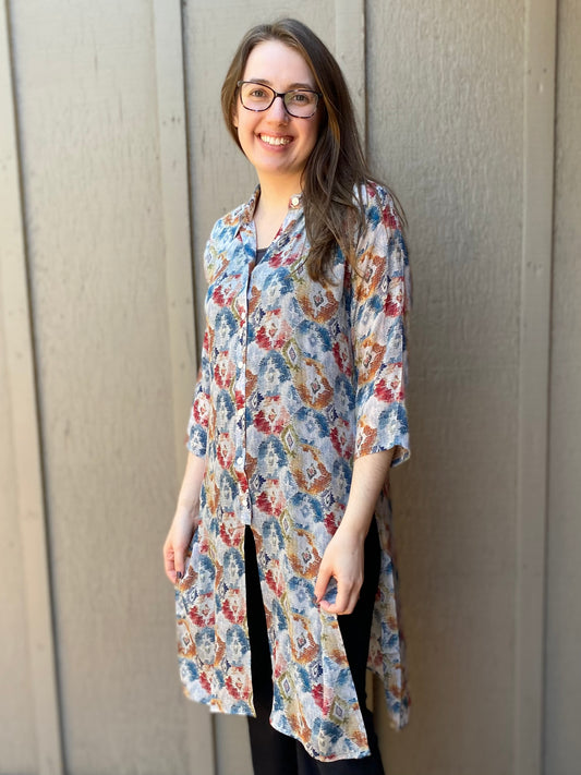 Button Up Tunic in Watercolor Diamonds