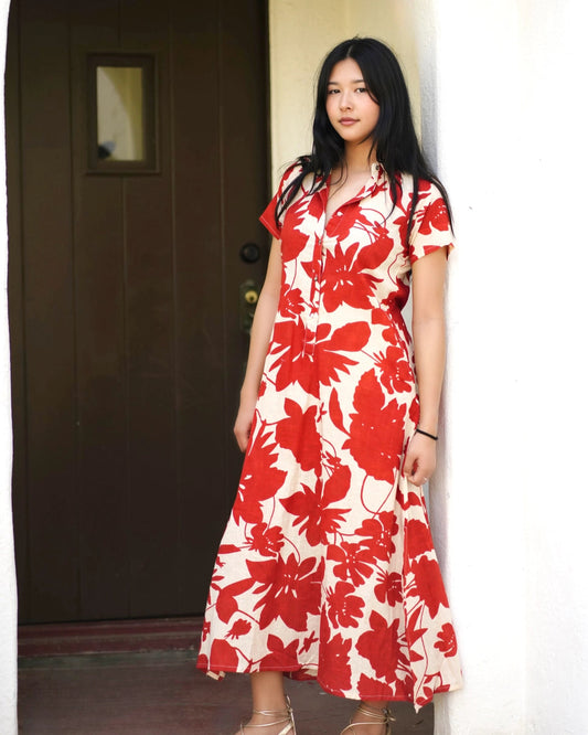 Carrie Cotton Dress in Rust Floral