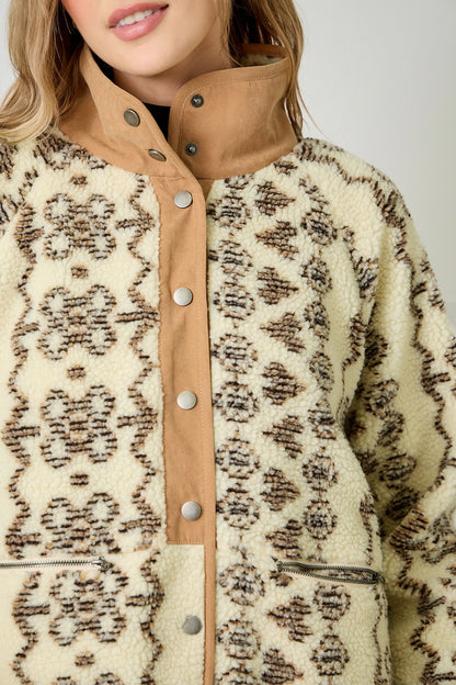 Printed Fleece Jacket in Cappuccino