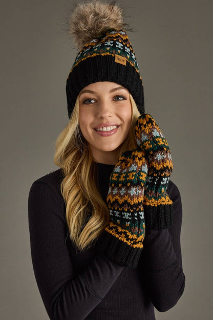 Black & Multicolored Patterned Mittens