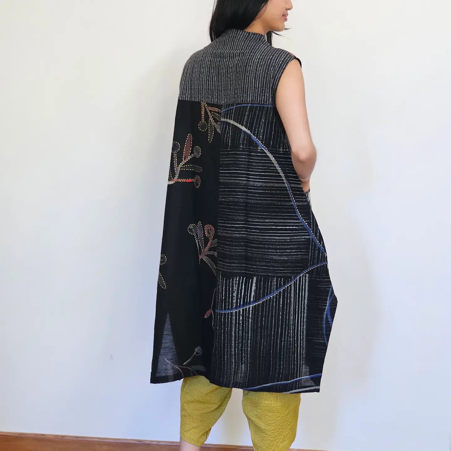 Batik Patchwork Vest in Black | Yaza