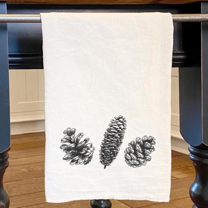 Hand Drawn Pinecones Cotton Tea Towel