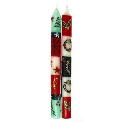 Christmas Hand-Painted Taper Candles Pair