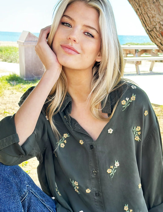 Army Floral Embroidered Shirt | Billy T