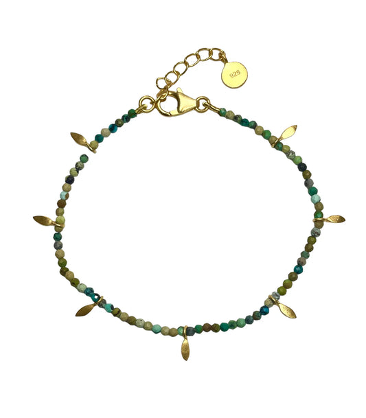 Turquoise Faceted Beads with Gold Leaves Bracelet