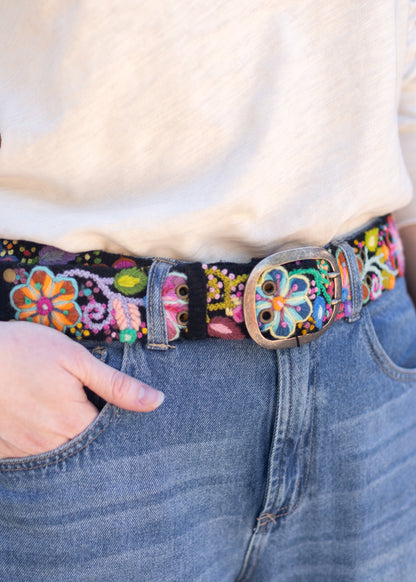 Black Floral Embroidered Belt