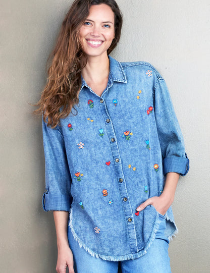 Wild Flower Denim Shirt | Billy T