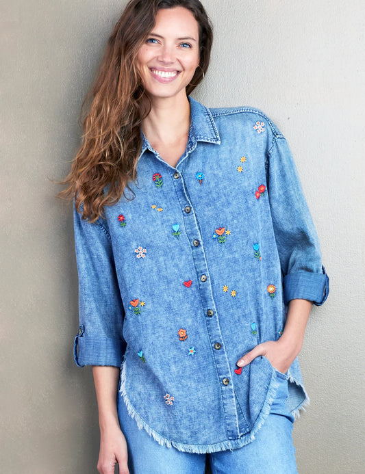 Wild Flower Denim Shirt | Billy T