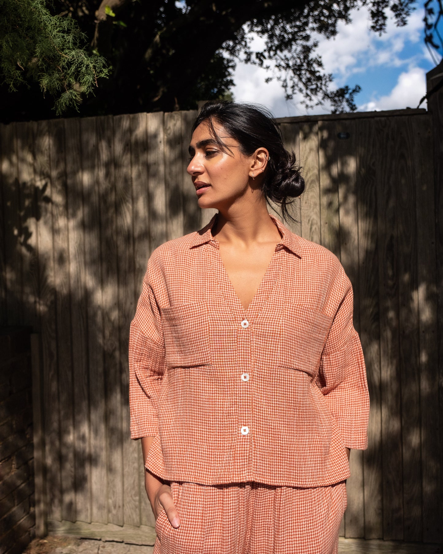 Ava Blouse in Rust Check | Bibico