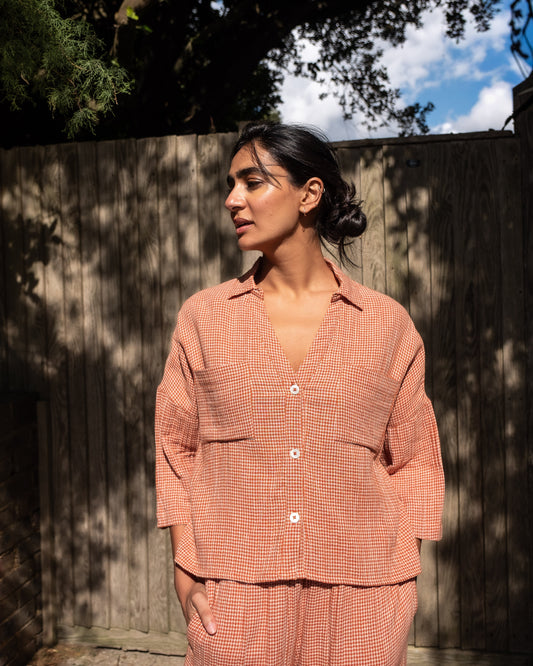 Ava Blouse in Rust Check | Bibico