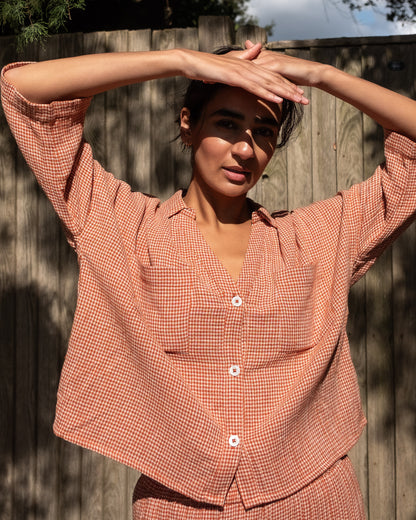 Ava Blouse in Rust Check | Bibico