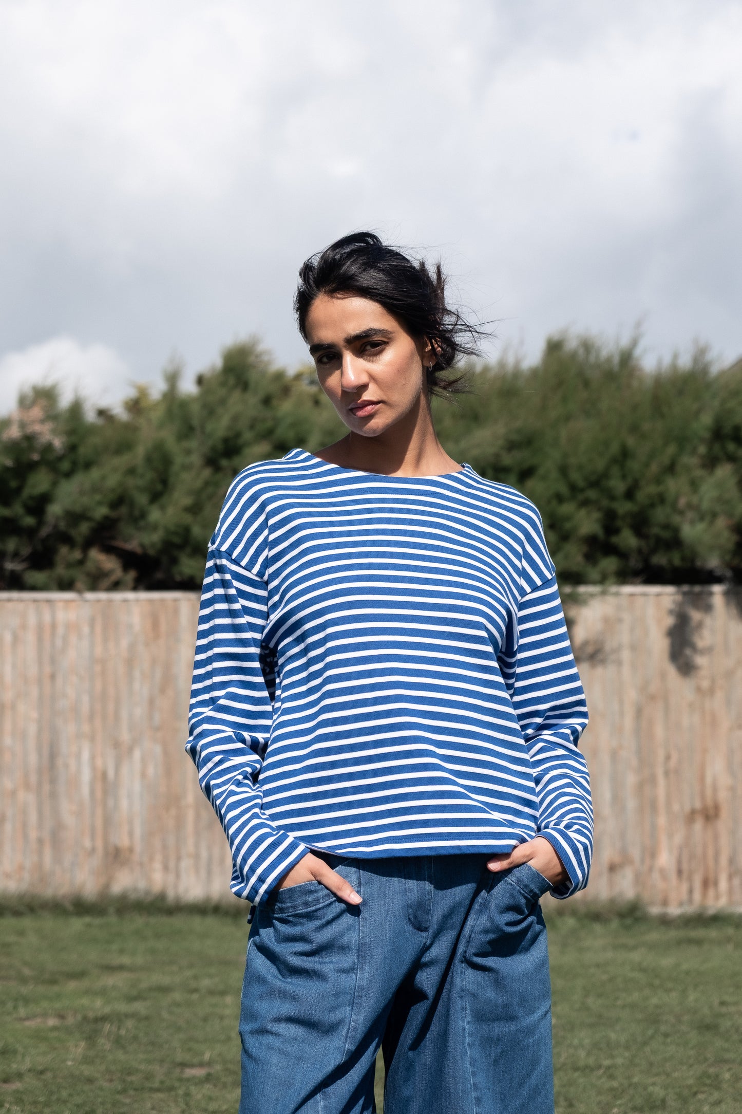Zoe Relaxed Tee in Blue Stripe | Bibico