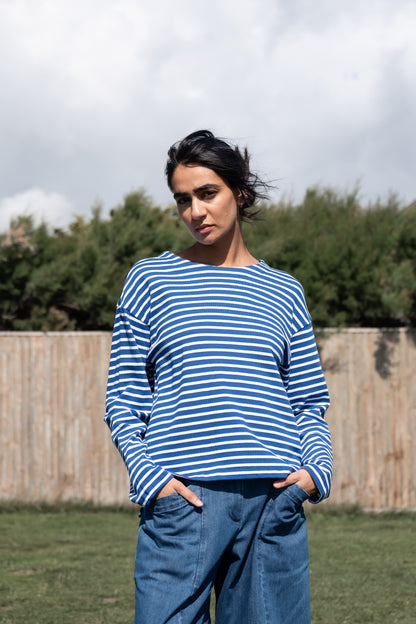 Zoe Relaxed Tee in Blue Stripe | Bibico