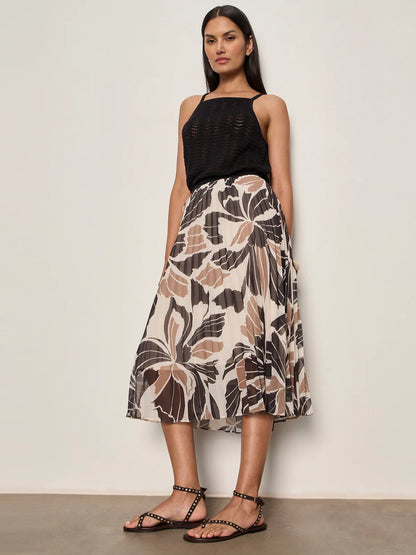 Pleated Midi Skirt in Lotus Print | Sanctuary