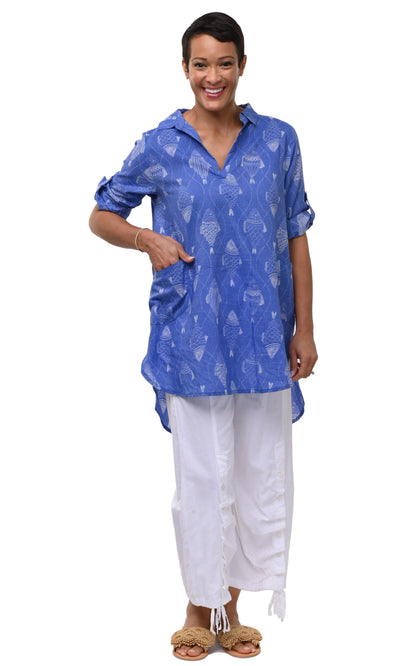 York Tunic in Blue Fish Print | Tulip