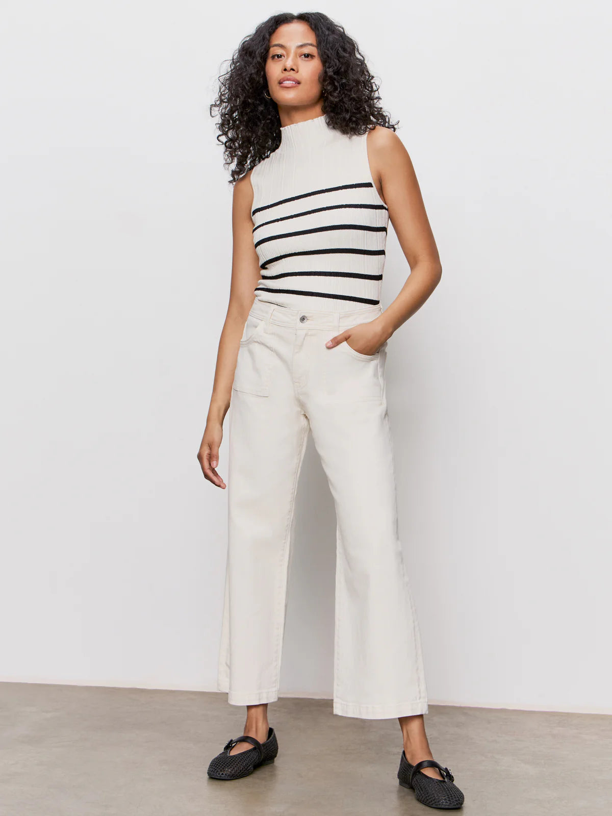 Ribbed Funnel Neck Top in Stripe | Sanctuary