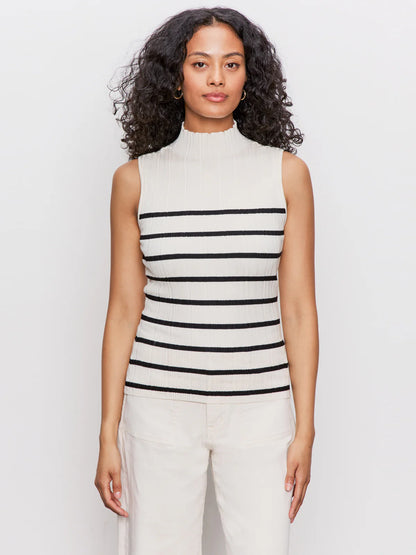 Ribbed Funnel Neck Top in Stripe | Sanctuary