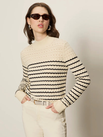Striped Mock Neck in Vanilla | Sanctuary