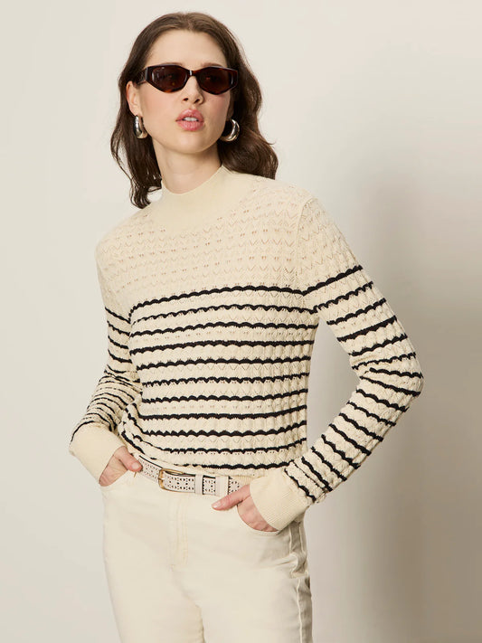 Striped Mock Neck in Vanilla | Sanctuary